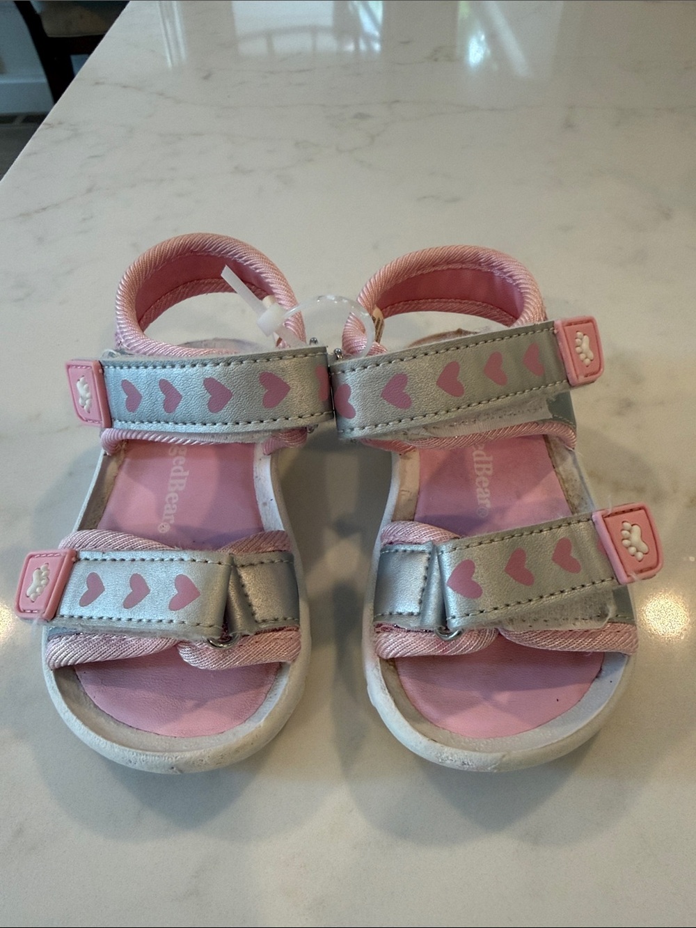 Kids Pink & Silver Heart Strap Sandals